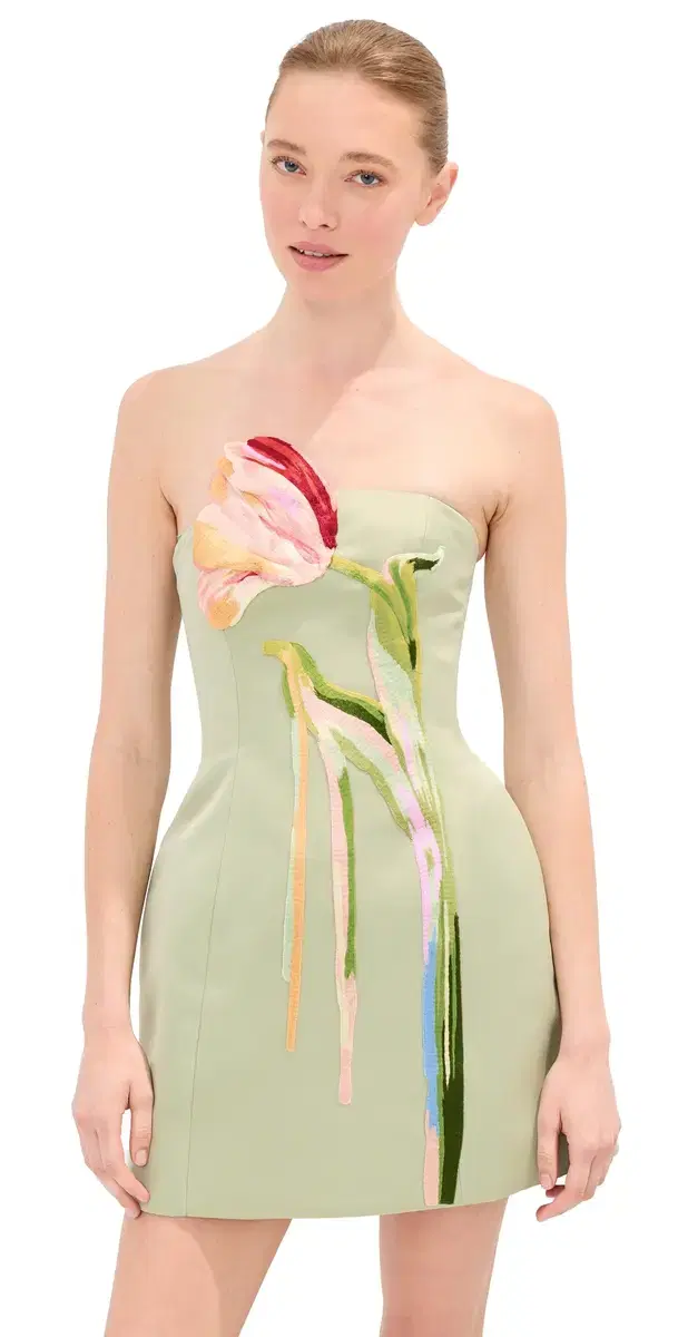 Leo Lin Roselle Bustier Mini Dress Tulip Print in Green