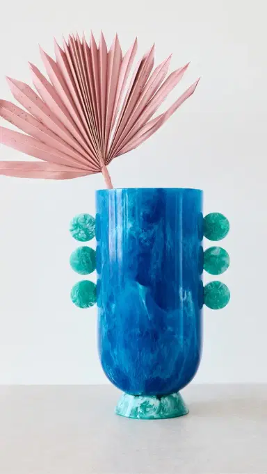 Jonathan Adler Mustique Ripple Resin Vase Blue One Size | Thumbnail 3