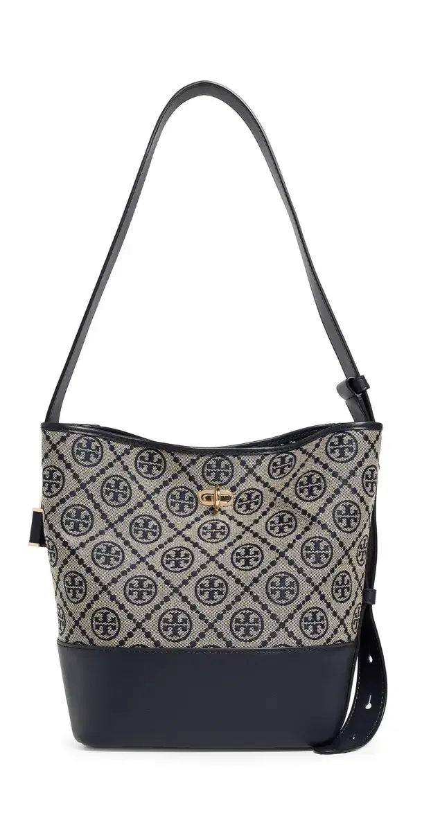 Tory Burch Lock T Monogram Slim Medium Bucket Bag Tory Navy One Size