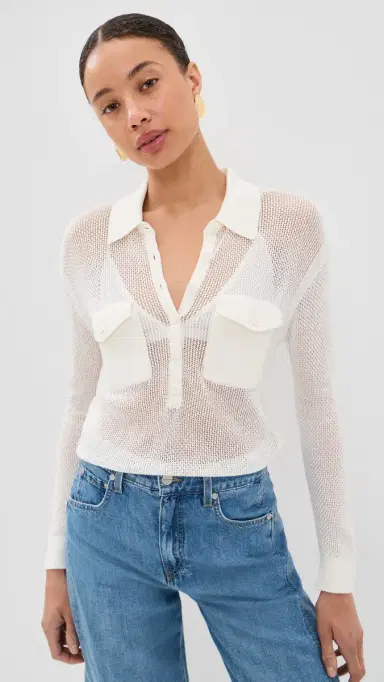L'Agence Carine Pointelle Collared Sweater | Thumbnail 2 L'Agence Carine Pointelle Collared Sweater | Thumbnail 2