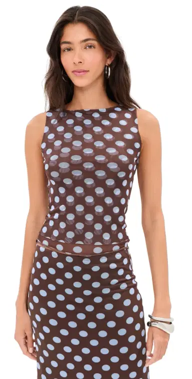 LE BOP Carrie Tank Brown/Blue Polka Dot XS | Thumbnail 1 LE BOP Carrie Tank Brown/Blue Polka Dot XS | Thumbnail 1