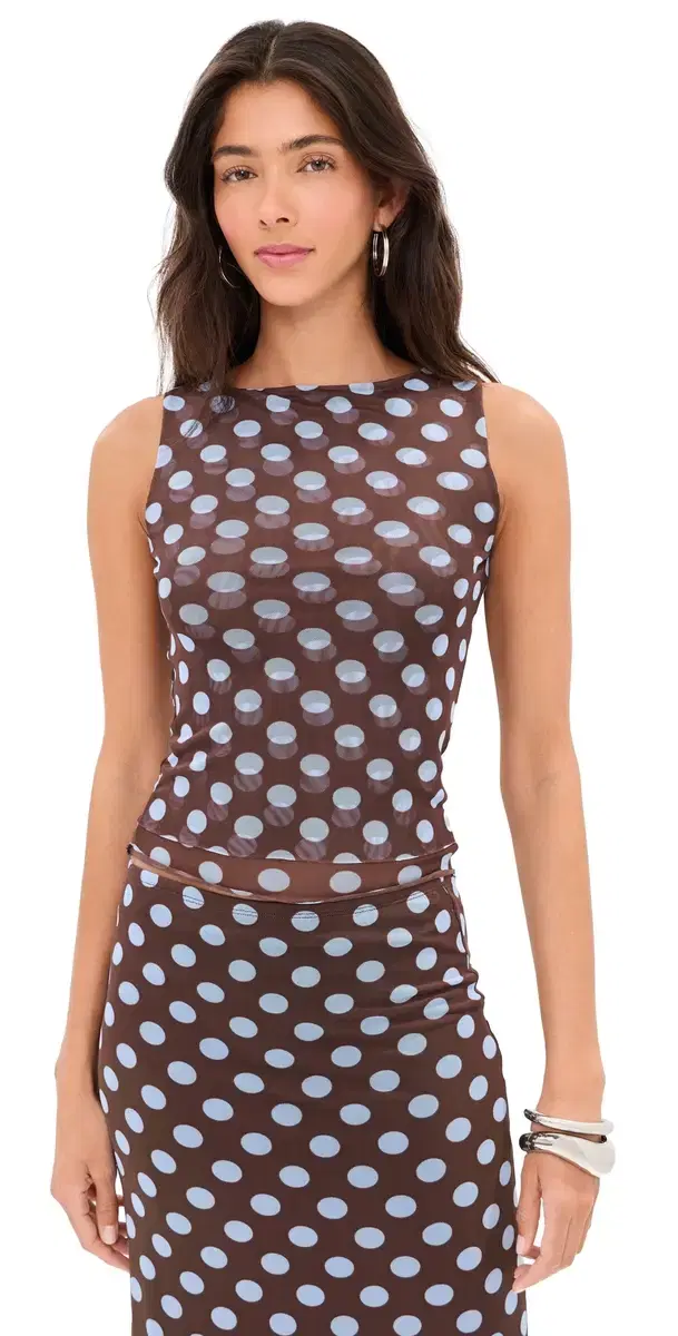Carrie Tank Brown/Blue Polka Dot