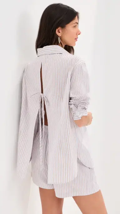 LE BOP Kali Tie Back Button Down Grey Stripe | Thumbnail 3 LE BOP Kali Tie Back Button Down Grey Stripe | Thumbnail 3