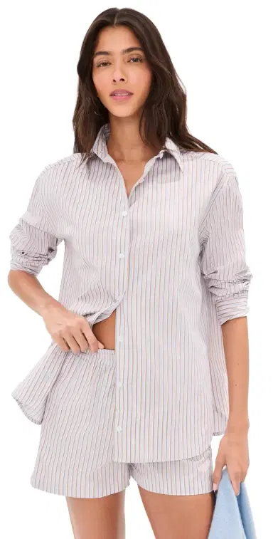 LE BOP Kali Tie Back Button Down Grey Stripe | Thumbnail 1 LE BOP Kali Tie Back Button Down Grey Stripe | Thumbnail 1