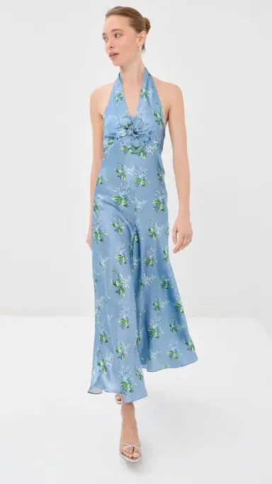 Rodarte Blue Bouquet Floral Silk Satin Dress Blue | Thumbnail 2