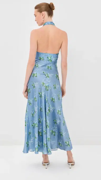 Rodarte Blue Bouquet Floral Silk Satin Dress Blue | Thumbnail 3