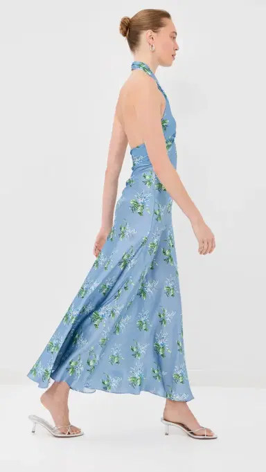 Rodarte Blue Bouquet Floral Silk Satin Dress Blue | Thumbnail 4