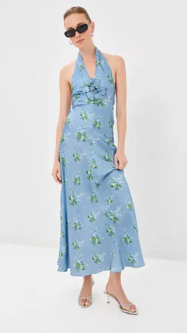 Rodarte Blue Bouquet Floral Silk Satin Dress Blue | Thumbnail 5