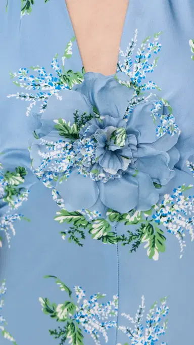 Rodarte Blue Bouquet Floral Silk Satin Dress Blue | Thumbnail 6