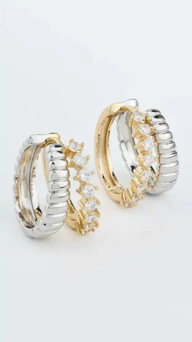 Luv Aj The Sierra Split Huggy Hoop Earrings Two-Tone One Size | Thumbnail 2