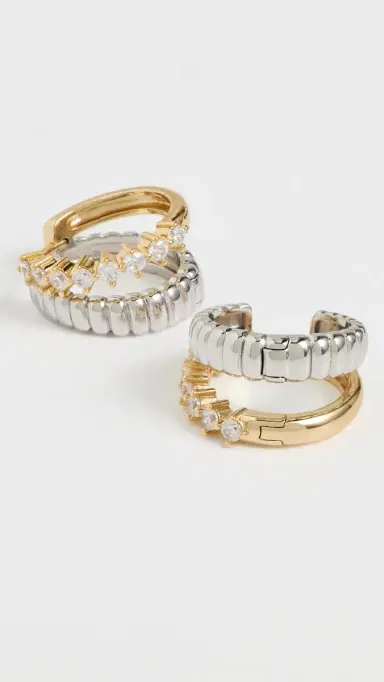 Luv Aj The Sierra Split Huggy Hoop Earrings Two-Tone One Size | Thumbnail 4