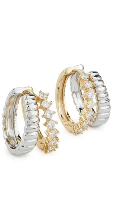 Luv Aj The Sierra Split Huggy Hoop Earrings Two-Tone One Size | Thumbnail 1