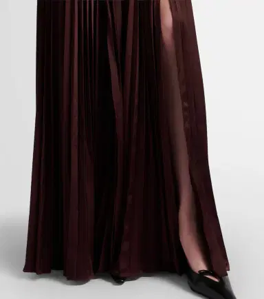 Self-Portrait Lace-trimmed pleated satin maxi dress | Thumbnail 6