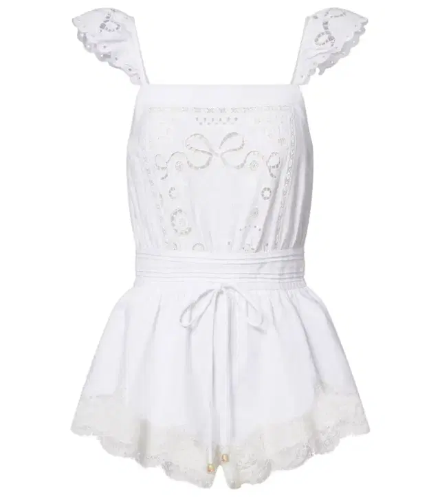 Embroidered linen and cotton organza romper