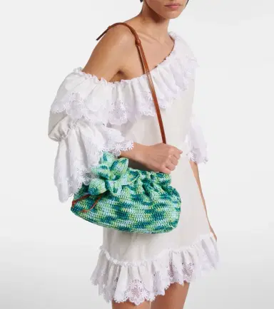 Aquazzura Calypso floral-appliqué raffia clutch | Thumbnail 5