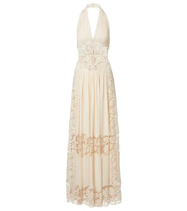 Georgette and macramé gown