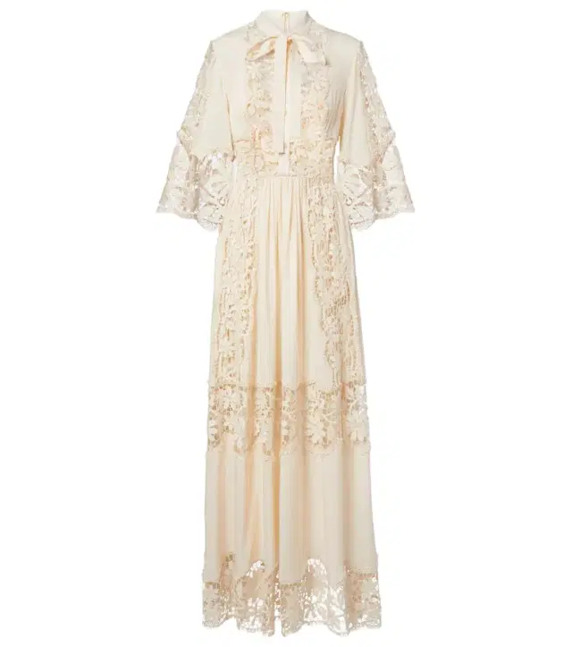 Georgette and macramé gown