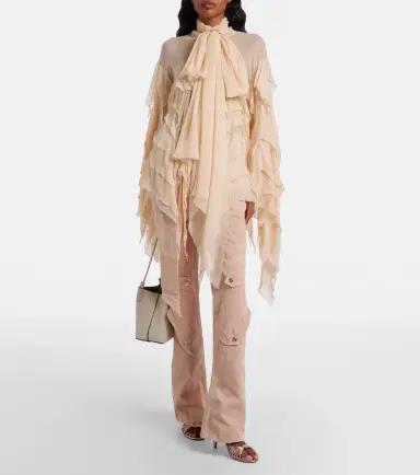 Blumarine Ruffled scarf-detail georgette blouse | Thumbnail 6