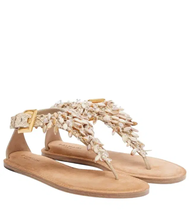 Embellished suede thong sandals