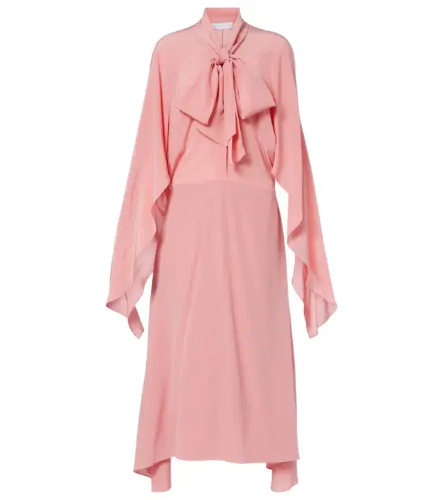Tie-neck silk midi dress
