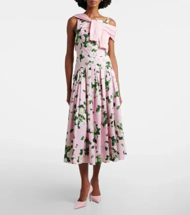 Carolina Herrera Floral pleated cotton-blend midi dress | Thumbnail 2