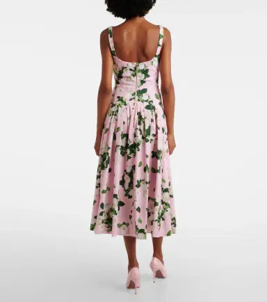 Carolina Herrera Floral pleated cotton-blend midi dress | Thumbnail 3