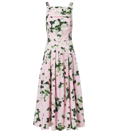 Carolina Herrera Floral pleated cotton-blend midi dress | Thumbnail 1