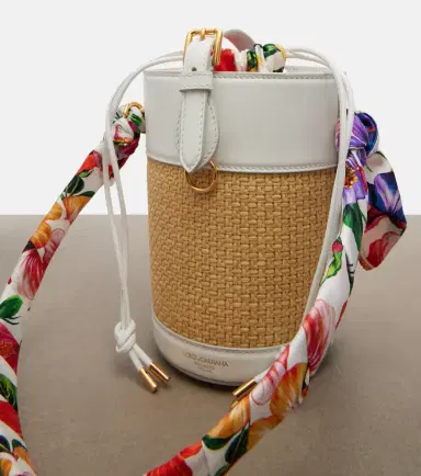 Dolce & Gabbana Leather-trimmed raffia bucket bag | Thumbnail 3 Dolce & Gabbana Leather-trimmed raffia bucket bag | Thumbnail 3