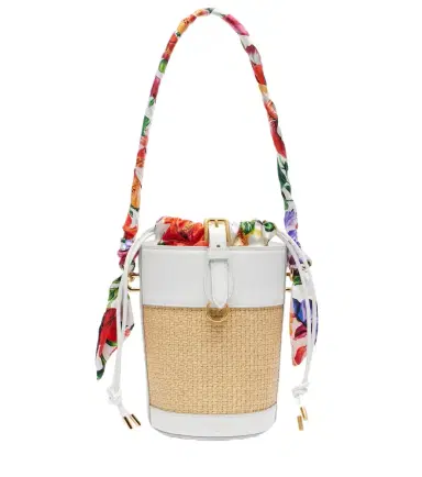Dolce & Gabbana Leather-trimmed raffia bucket bag | Thumbnail 1 Dolce & Gabbana Leather-trimmed raffia bucket bag | Thumbnail 1