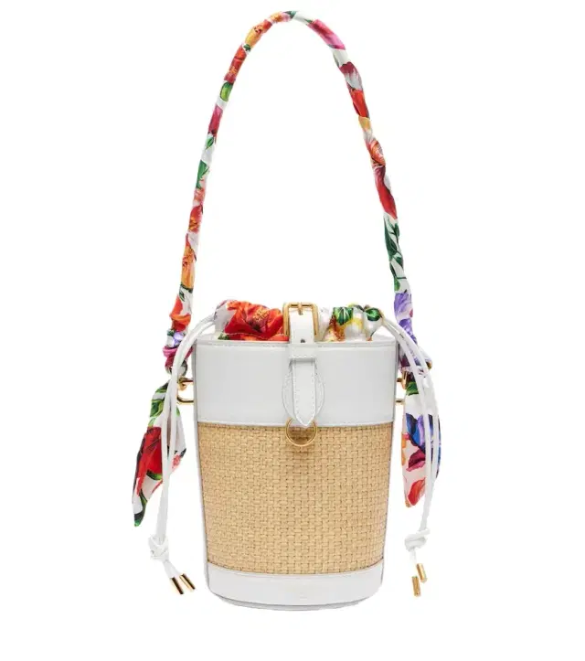Dolce & Gabbana Leather-trimmed raffia bucket bag