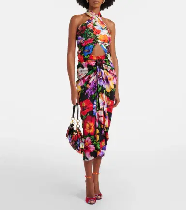 Dolce & Gabbana Draped floral silk-blend midi skirt | Thumbnail 4