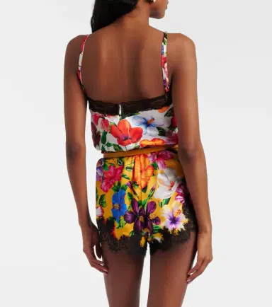 Dolce & Gabbana Floral lace-trimmed silk-blend shorts | Thumbnail 2