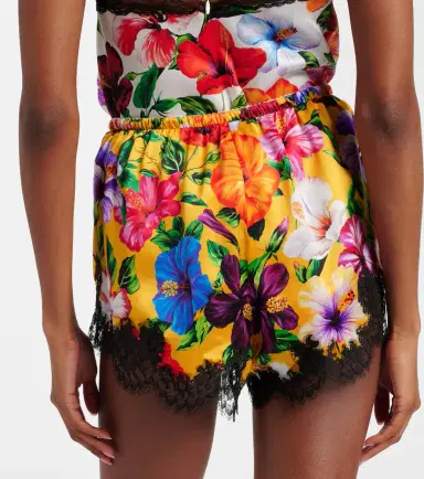 Dolce & Gabbana Floral lace-trimmed silk-blend shorts | Thumbnail 3