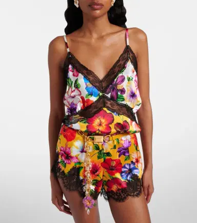 Dolce & Gabbana Floral lace-trimmed silk-blend shorts | Thumbnail 5