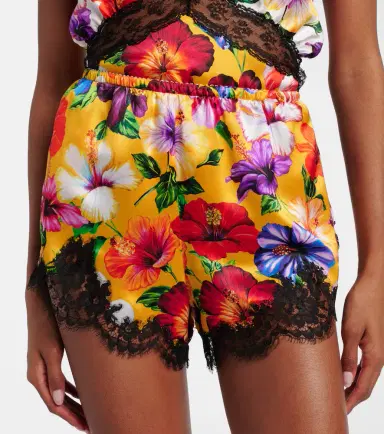 Dolce & Gabbana Floral lace-trimmed silk-blend shorts | Thumbnail 6
