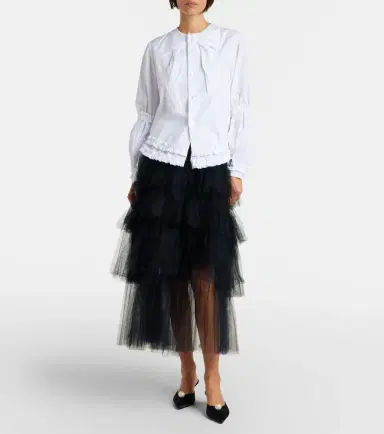 Noir Kei Ninomiya Bow-detail ruffled cotton poplin shirt | Thumbnail 3