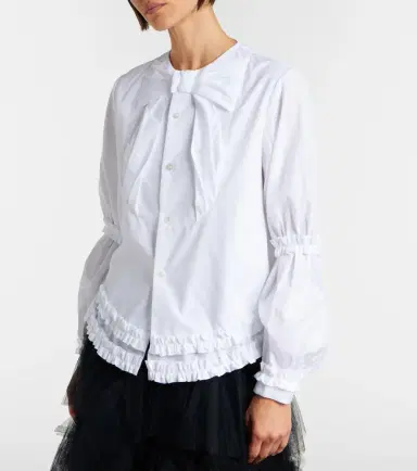 Noir Kei Ninomiya Bow-detail ruffled cotton poplin shirt | Thumbnail 4