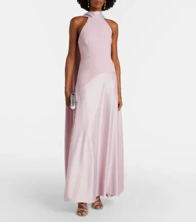 Solace London Cece halterneck crêpe and satin gown | Thumbnail 6 Solace London Cece halterneck crêpe and satin gown | Thumbnail 6