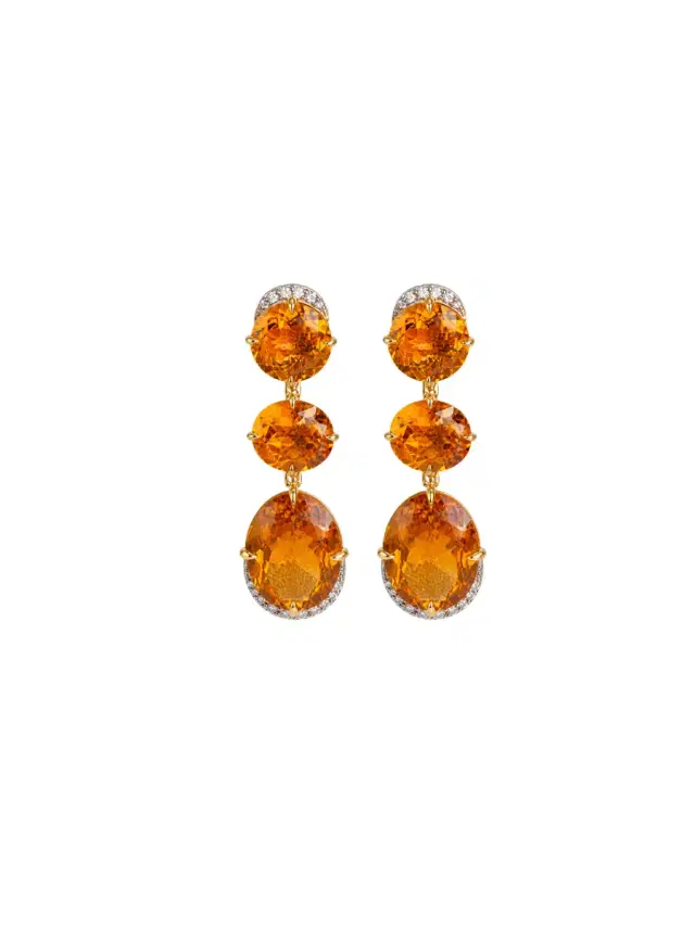 Wish Fine Jewelry 27.90ct Citrine Brown Diamond 18K Gold Earrings