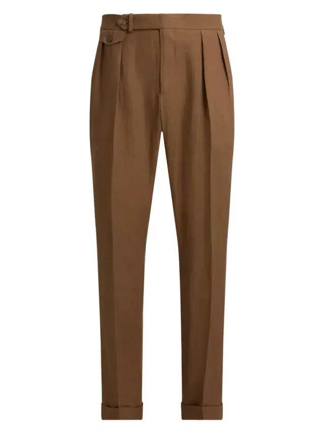 Pleated Linen Straight-Leg Trousers