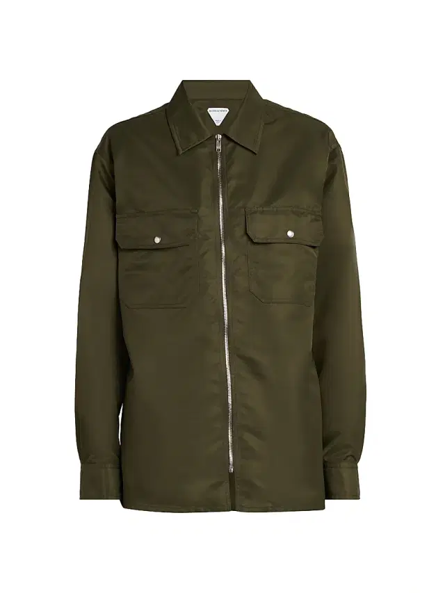 Bottega Veneta Men's Nylon Zip-Front Overshirt - Shrub