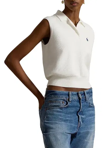 Polo Ralph Lauren Women's Cotton-Blend Sleeveless Polo Sweater - White | Thumbnail 3 Polo Ralph Lauren Women's Cotton-Blend Sleeveless Polo Sweater - White | Thumbnail 3