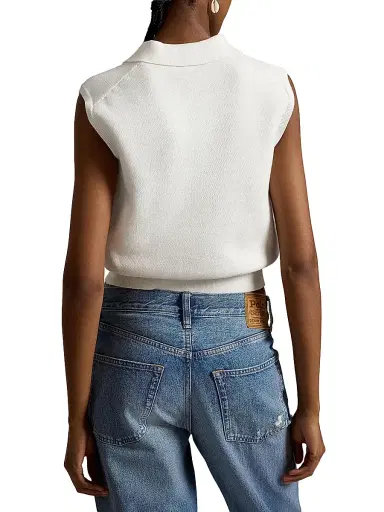Polo Ralph Lauren Women's Cotton-Blend Sleeveless Polo Sweater - White | Thumbnail 4 Polo Ralph Lauren Women's Cotton-Blend Sleeveless Polo Sweater - White | Thumbnail 4