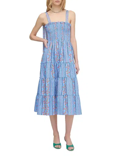 Hill House Home Women's The Ribbon Ellie Nap Dress - Blue Floral Batik Stripe - Size XL | Thumbnail 2 Hill House Home Women's The Ribbon Ellie Nap Dress - Blue Floral Batik Stripe - Size XL | Thumbnail 2