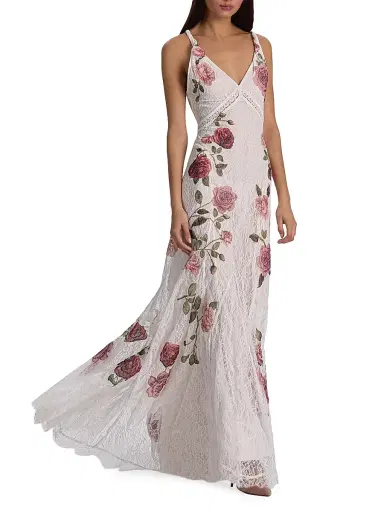 Alice + Olivia Women's Nisa Floral Lace A-Line Maxi Gown - Garden Gossip Off White | Thumbnail 4