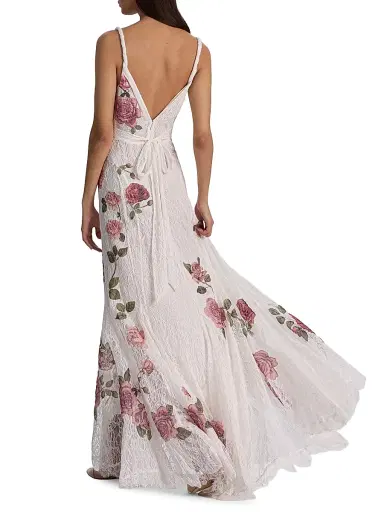 Alice + Olivia Women's Nisa Floral Lace A-Line Maxi Gown - Garden Gossip Off White | Thumbnail 5