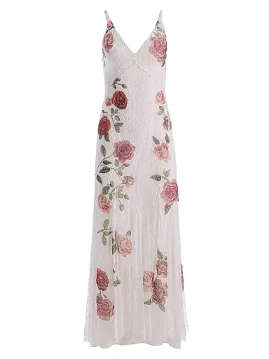 Alice + Olivia Women's Nisa Floral Lace A-Line Maxi Gown - Garden Gossip Off White | Thumbnail 1