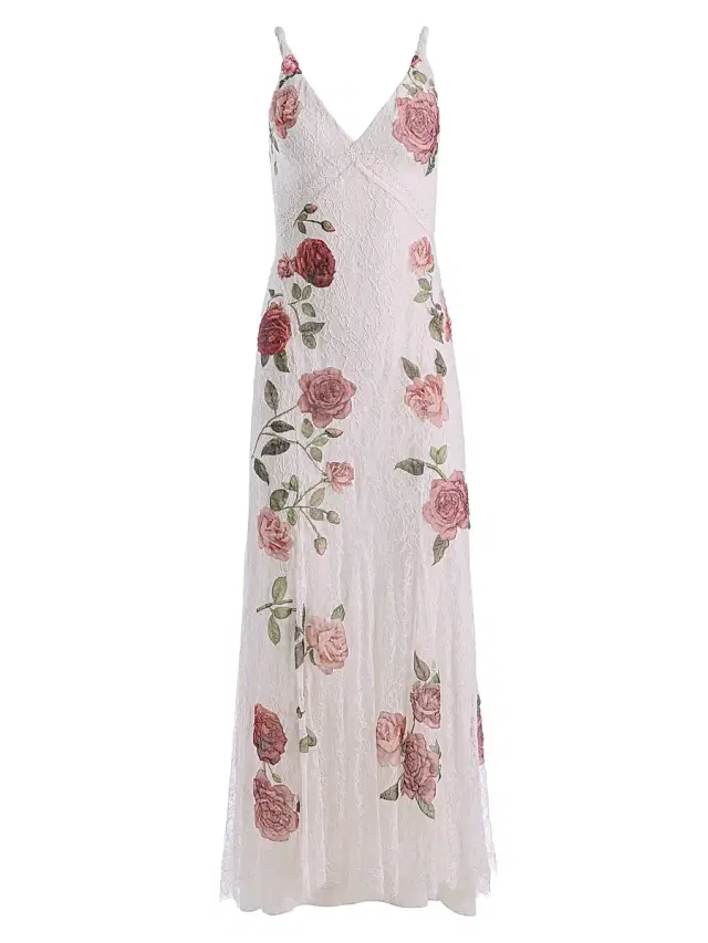 ALICE + OLIVIA Women's Nisa Floral Lace A-Line Maxi Gown - Garden Gossip Off White