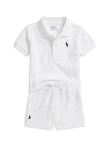 Polo Ralph Lauren Baby Boy's Cable Terry Polo Shirt & Shorts Set - White 6 Months | Thumbnail 1 Polo Ralph Lauren Baby Boy's Cable Terry Polo Shirt & Shorts Set - White 6 Months | Thumbnail 1