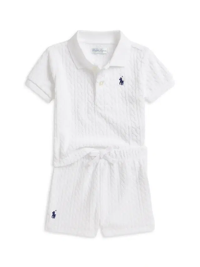 Baby Boy's Cable Terry Polo Shirt & Shorts Set - White 6 Months